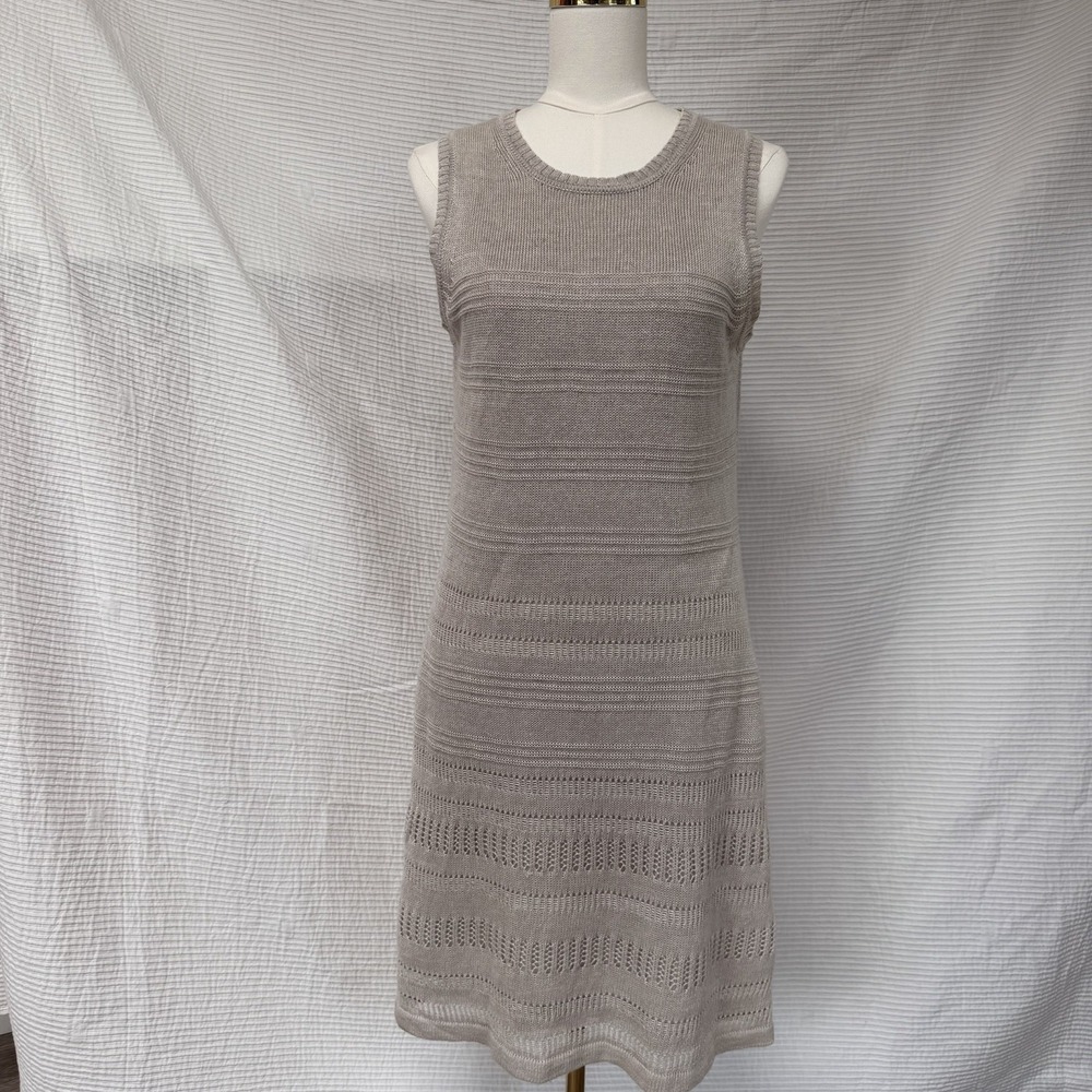 Tommy Bahama Women Knit Linen Dress S Light Gray Stretchy Sleeveless Lined Midi